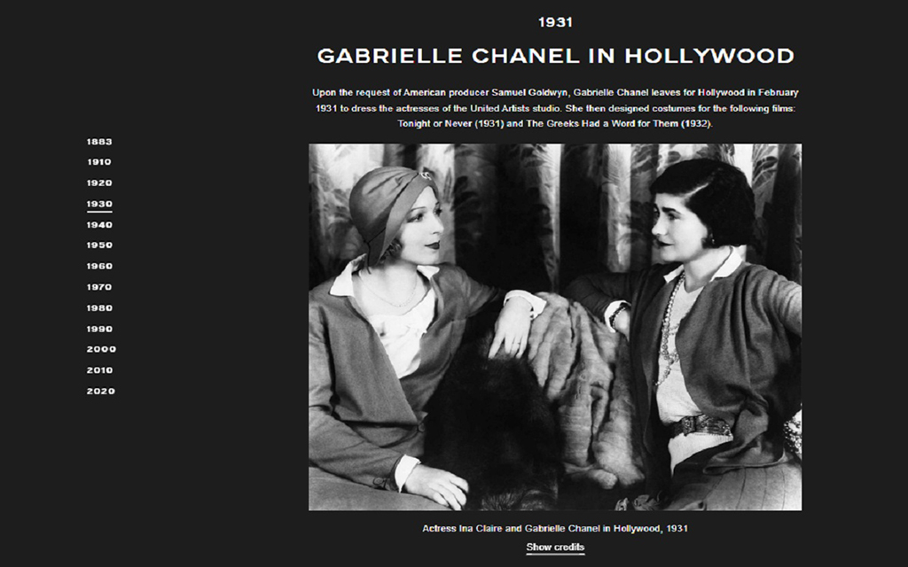 Storytelling về thương hiệu Chanel được thể hiện dễ dàng thông qua website, mạng xã hội